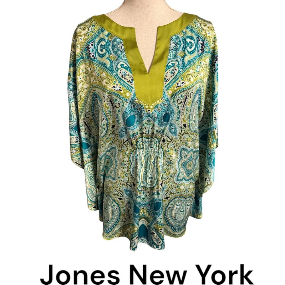 JONES NY  SPRING/SUMMER GORGEOUS PRINT  w/SLEEVE DETAIL TOP    MEDIUM     #C